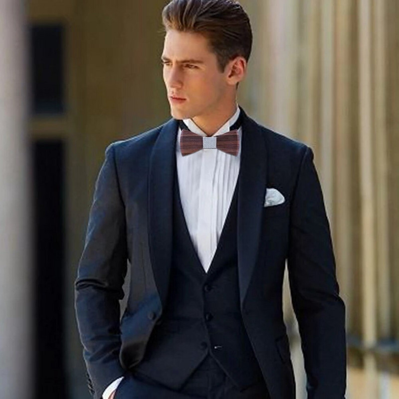 Drveni set rupčića za leptir-mašnu za muškarce s dugmadima za manžete, cvijeće s cvjetnim dizajnom Drvena kutija Modne novosti za muškarce