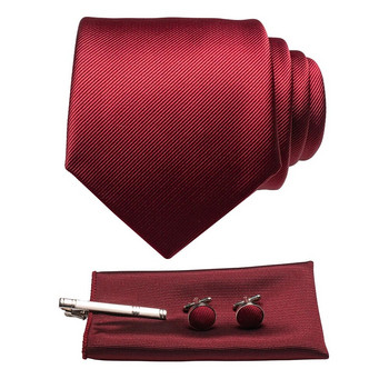 JEMYGINS Оригинална нова плътна копринена вратовръзка Мъжка официална обикновена червена вратовръзка с джобен квадратен комплект копчета за ръкавели за мъже Парти сватба