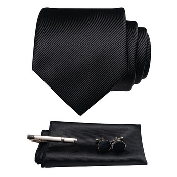 JEMYGINS Оригинална нова плътна копринена вратовръзка Мъжка официална обикновена червена вратовръзка с джобен квадратен комплект копчета за ръкавели за мъже Парти сватба