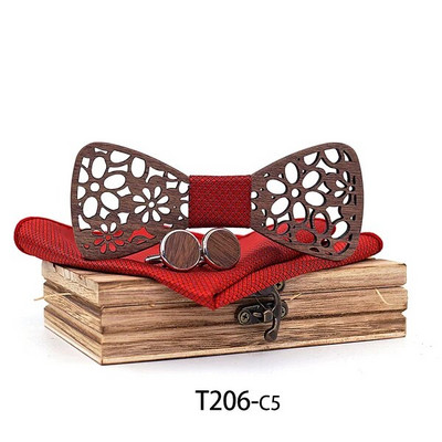 Nauja 4 dalys Medinis kaklaraištis Nosinaitė Rankogalių segtukai Madingi mediniai peteliškės vestuvių vakarienė Rankų darbo corbata Mediniai kaklaraiščiai Gravata rinkinys