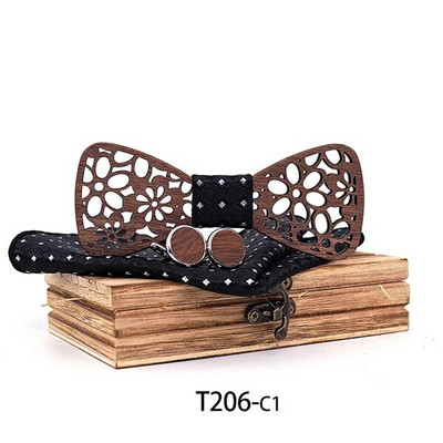 Nauja 4 dalys Medinis kaklaraištis Nosinaitė Rankogalių segtukai Madingi mediniai peteliškės vestuvių vakarienė Rankų darbo corbata Mediniai kaklaraiščiai Gravata rinkinys