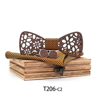 Nauja 4 dalys Medinis kaklaraištis Nosinaitė Rankogalių segtukai Madingi mediniai peteliškės vestuvių vakarienė Rankų darbo corbata Mediniai kaklaraiščiai Gravata rinkinys