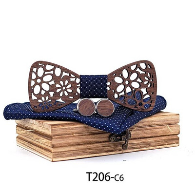 Nauja 4 dalys Medinis kaklaraištis Nosinaitė Rankogalių segtukai Madingi mediniai peteliškės vestuvių vakarienė Rankų darbo corbata Mediniai kaklaraiščiai Gravata rinkinys