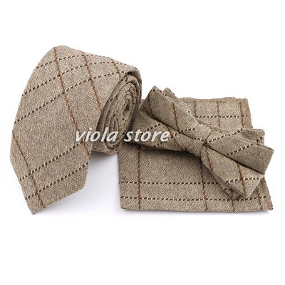 Modes rūtains svītrains kokvilnas 7 cm kaklasaites komplekts tauriņš, sarkans brūns, haki krāsas jauno vīriešu kāzu ballītes brīvā laika uzvalks Cravat dāvanu aksesuārs