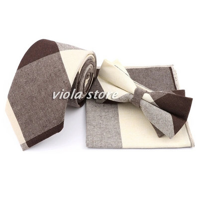 Modes rūtains svītrains kokvilnas 7 cm kaklasaites komplekts tauriņš, sarkans brūns, haki krāsas jauno vīriešu kāzu ballītes brīvā laika uzvalks Cravat dāvanu aksesuārs