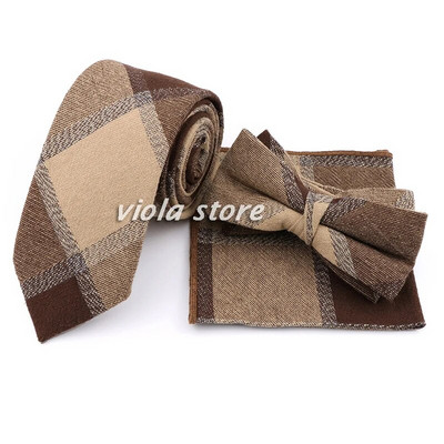 Modes rūtains svītrains kokvilnas 7 cm kaklasaites komplekts tauriņš, sarkans brūns, haki krāsas jauno vīriešu kāzu ballītes brīvā laika uzvalks Cravat dāvanu aksesuārs