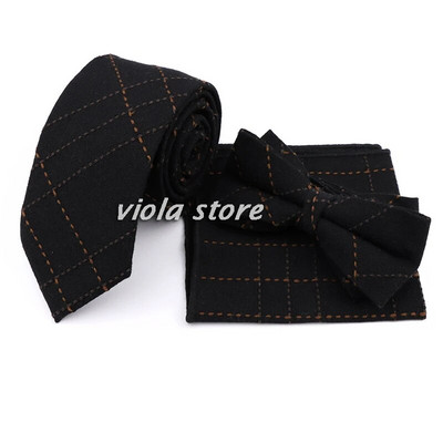 Modes rūtains svītrains kokvilnas 7 cm kaklasaites komplekts tauriņš, sarkans brūns, haki krāsas jauno vīriešu kāzu ballītes brīvā laika uzvalks Cravat dāvanu aksesuārs