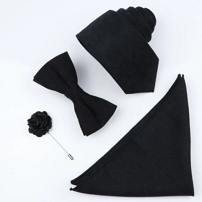 Jauns vienkrāsains kokvilnas vīriešu kaklasaites komplekts Super mīksts zamšādas kaklasaite tauriņš Vintage rozā zils pelēks līgavainim biznesa kāzu ballītei