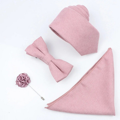 Jauns vienkrāsains kokvilnas vīriešu kaklasaites komplekts Super mīksts zamšādas kaklasaite tauriņš Vintage rozā zils pelēks līgavainim biznesa kāzu ballītei