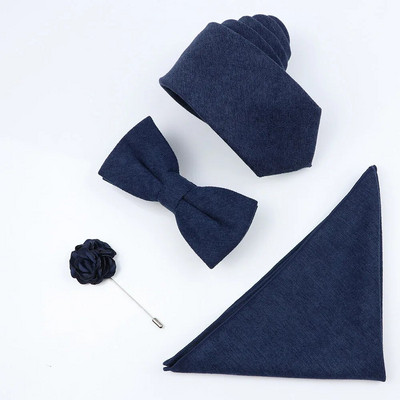 Jauns vienkrāsains kokvilnas vīriešu kaklasaites komplekts Super mīksts zamšādas kaklasaite tauriņš Vintage rozā zils pelēks līgavainim biznesa kāzu ballītei