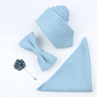 Jauns vienkrāsains kokvilnas vīriešu kaklasaites komplekts Super mīksts zamšādas kaklasaite tauriņš Vintage rozā zils pelēks līgavainim biznesa kāzu ballītei