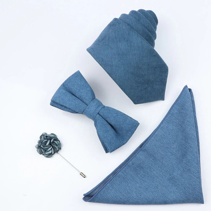 Jauns vienkrāsains kokvilnas vīriešu kaklasaites komplekts Super mīksts zamšādas kaklasaite tauriņš Vintage rozā zils pelēks līgavainim biznesa kāzu ballītei