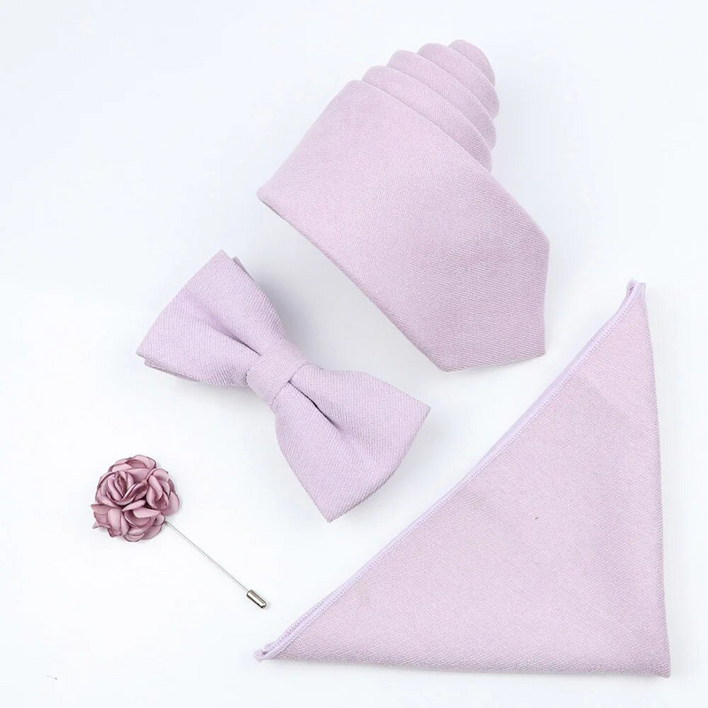 Jauns vienkrāsains kokvilnas vīriešu kaklasaites komplekts Super mīksts zamšādas kaklasaite tauriņš Vintage rozā zils pelēks līgavainim biznesa kāzu ballītei