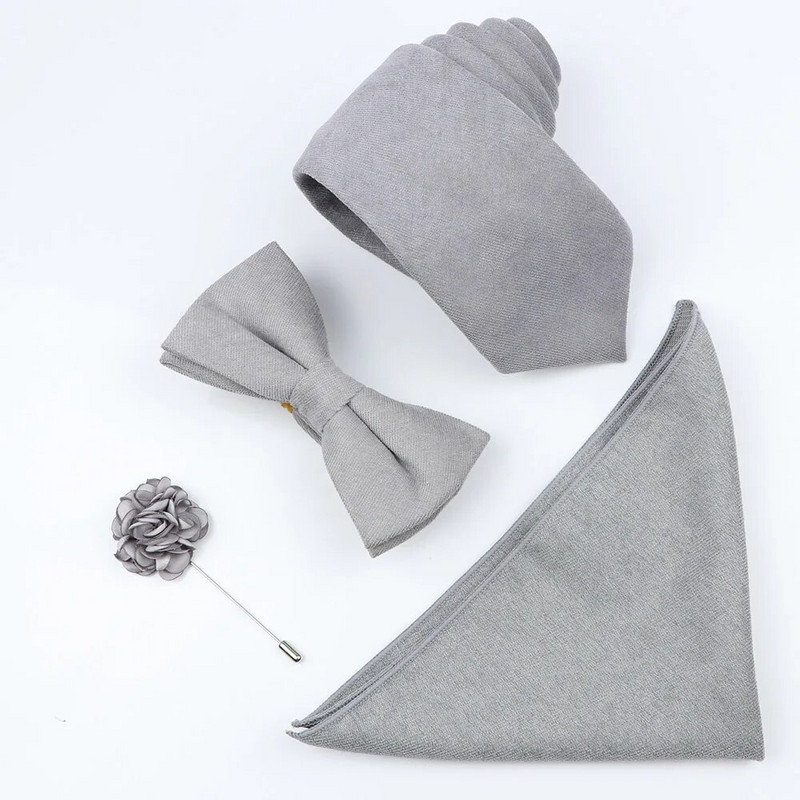 Jauns vienkrāsains kokvilnas vīriešu kaklasaites komplekts Super mīksts zamšādas kaklasaite tauriņš Vintage rozā zils pelēks līgavainim biznesa kāzu ballītei