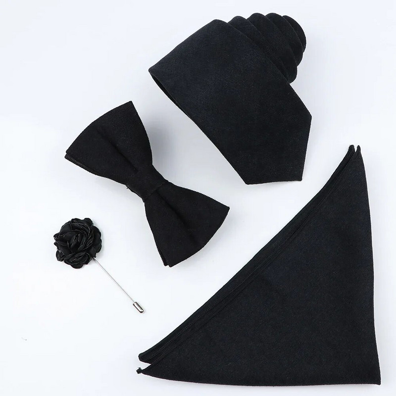 Jauns vienkrāsains kokvilnas vīriešu kaklasaites komplekts Super mīksts zamšādas kaklasaite tauriņš Vintage rozā zils pelēks līgavainim biznesa kāzu ballītei