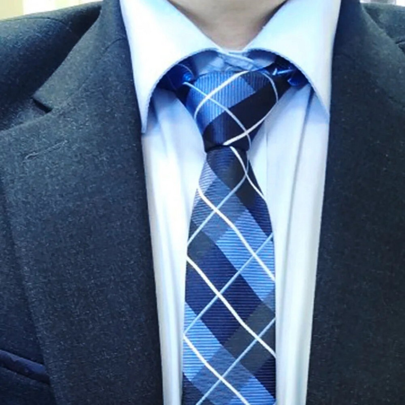 Uus Jacquard ruuduline lips meestele, naistele, polüestrist triibuline kaelalips pulmadeks, ärilistele täiskasvanutele mõeldud ülikonnad, õhukesed lipsud meestele