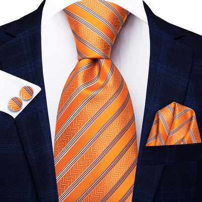Hi-Tie Designer Orange Grey Paisley 2023 Jauna modes zīmola kaklasaite vīriešiem Kāzu ballīšu kaklasaites komplekts Handky aproču pogas dāvanu vairumtirdzniecība