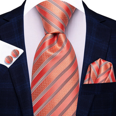 Hi-Tie Designer Orange Grey Paisley 2023 Jauna modes zīmola kaklasaite vīriešiem Kāzu ballīšu kaklasaites komplekts Handky aproču pogas dāvanu vairumtirdzniecība