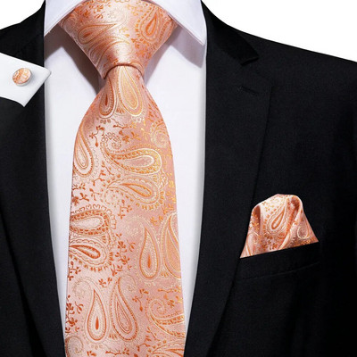 Hi-Tie Designer Orange Grey Paisley 2023 Jauna modes zīmola kaklasaite vīriešiem Kāzu ballīšu kaklasaites komplekts Handky aproču pogas dāvanu vairumtirdzniecība
