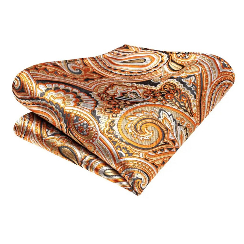Hi-Tie Designer Orange Grey Paisley 2023 Jauna modes zīmola kaklasaite vīriešiem Kāzu ballīšu kaklasaites komplekts Handky aproču pogas dāvanu vairumtirdzniecība