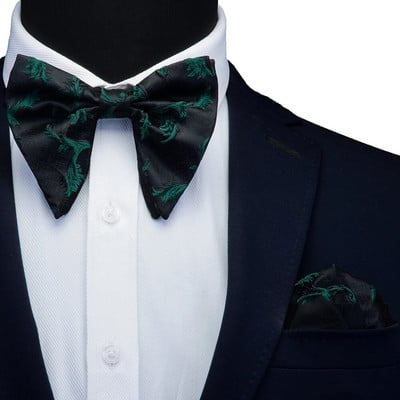 Ricnai Red Green Zīda kabatas kvadrātveida liela tauriņa komplekts Mens Silm ballītei līgavaiņa kabatlakats tauriņš Krūšu aksesuāri