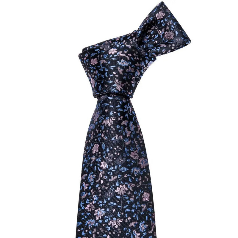 Dizaina zīda kaklasaites vīriešiem Rozā zila zila ziedu zelta violeta zaļa melna sudraba kaklasaites komplekts kāzu dāvanai Gravata Barry·Wang 5036