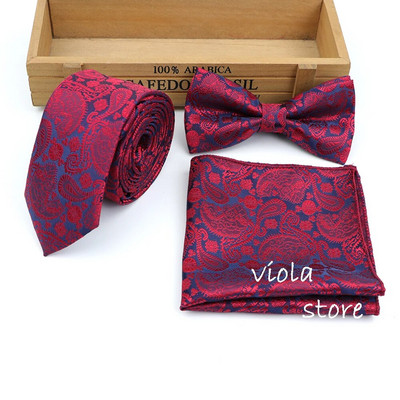 3 GAB kaklasaites komplekts ziedu bordo melns 6 cm kaklasaite tauriņš kabatlakats žakarda poliestera vīriešu uzvalks kāzu ballītei Cravat aksesuārs