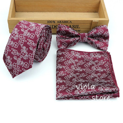 3 GAB kaklasaites komplekts ziedu bordo melns 6 cm kaklasaite tauriņš kabatlakats žakarda poliestera vīriešu uzvalks kāzu ballītei Cravat aksesuārs