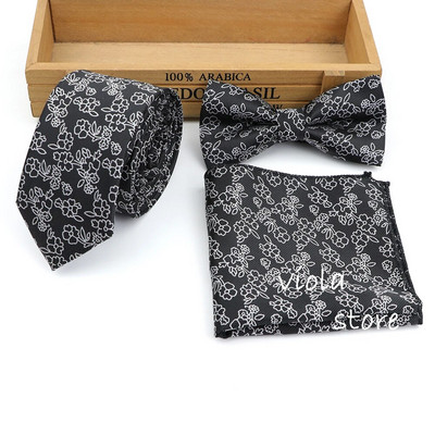 3 GAB kaklasaites komplekts ziedu bordo melns 6 cm kaklasaite tauriņš kabatlakats žakarda poliestera vīriešu uzvalks kāzu ballītei Cravat aksesuārs