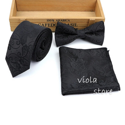 3 GAB kaklasaites komplekts ziedu bordo melns 6 cm kaklasaite tauriņš kabatlakats žakarda poliestera vīriešu uzvalks kāzu ballītei Cravat aksesuārs