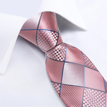 Розово карирано Пейсли райе Едноцветни бизнес сватбени вратовръзки за мъже Аксесоари за младоженеца 8 см Комплект вратовръзки Кърпичка Копчета за ръкавели Подарък
