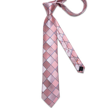 Розово карирано Пейсли райе Едноцветни бизнес сватбени вратовръзки за мъже Аксесоари за младоженеца 8 см Комплект вратовръзки Кърпичка Копчета за ръкавели Подарък