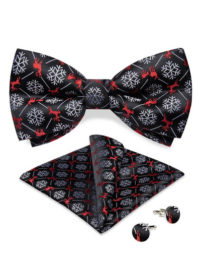 Crvena klasična božićna već zavezana leptir-mašna za zabavu na Božić, modna luksuzna leptir-mašna s džepnom četvrtastom garniturom za manžete, podesiva