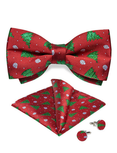 Crvena klasična božićna već zavezana leptir-mašna za zabavu na Božić, modna luksuzna leptir-mašna s džepnom četvrtastom garniturom za manžete, podesiva