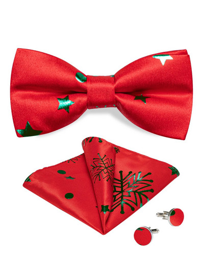 Crvena klasična božićna već zavezana leptir-mašna za zabavu na Božić, modna luksuzna leptir-mašna s džepnom četvrtastom garniturom za manžete, podesiva