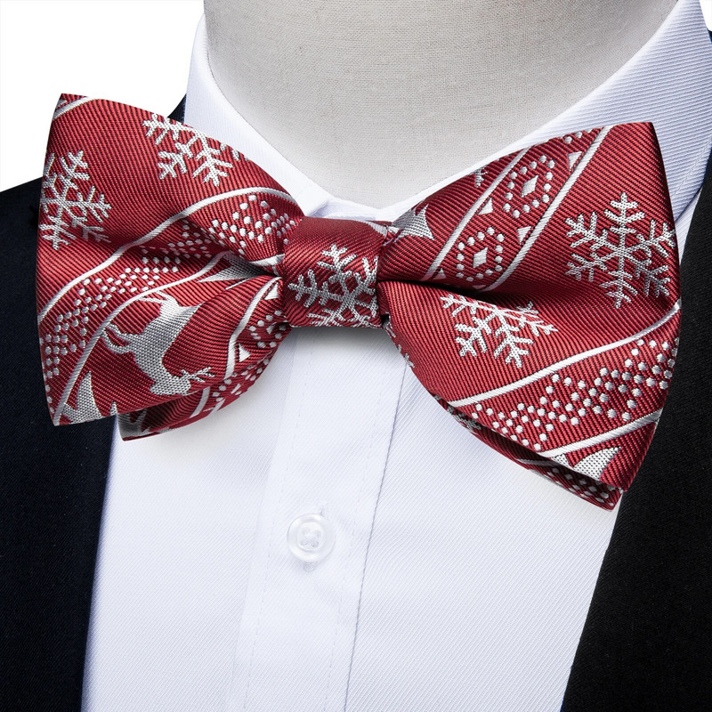 Crvena klasična božićna već zavezana leptir-mašna za zabavu na Božić, modna luksuzna leptir-mašna s džepnom četvrtastom garniturom za manžete, podesiva