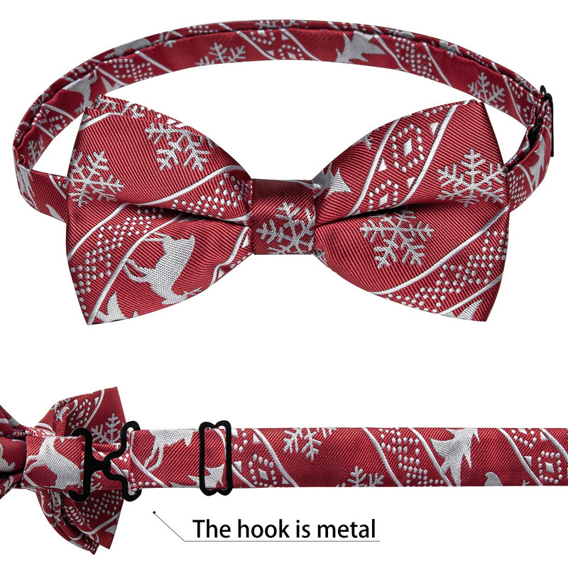 Crvena klasična božićna već zavezana leptir-mašna za zabavu na Božić, modna luksuzna leptir-mašna s džepnom četvrtastom garniturom za manžete, podesiva