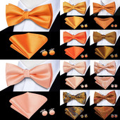 Apelsīnu mandarīns, hurma zīda vīriešu tauriņš, lakatiņu aproču pogu komplekts, iepriekš piesiets tauriņa mezgla tauriņš vīriešu kāzu biznesam