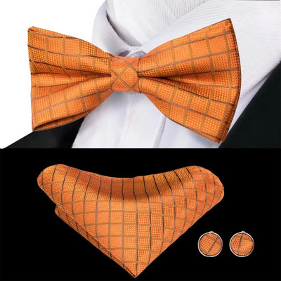 Apelsīnu mandarīns, hurma zīda vīriešu tauriņš, lakatiņu aproču pogu komplekts, iepriekš piesiets tauriņa mezgla tauriņš vīriešu kāzu biznesam