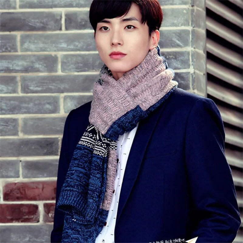 Χειμερινά ανδρικά πλεκτά κασκόλ Μόδα ανδρικά κασκόλ Ζεστό μαντήλι Προστασία προσώπου Μακρύ σάλι Μαλλί Bufanda Ανδρικά αξεσουάρ