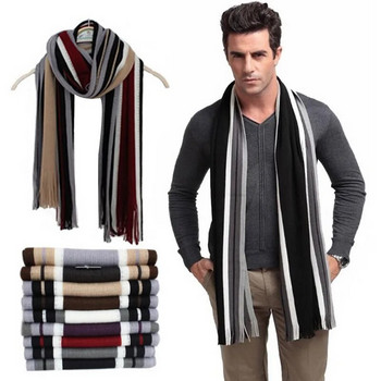 Класически външни шалове Зимен шал за мъже Кашмирен мек плетен шал на райета По-топъл мъжки шал с дълъг пискюл