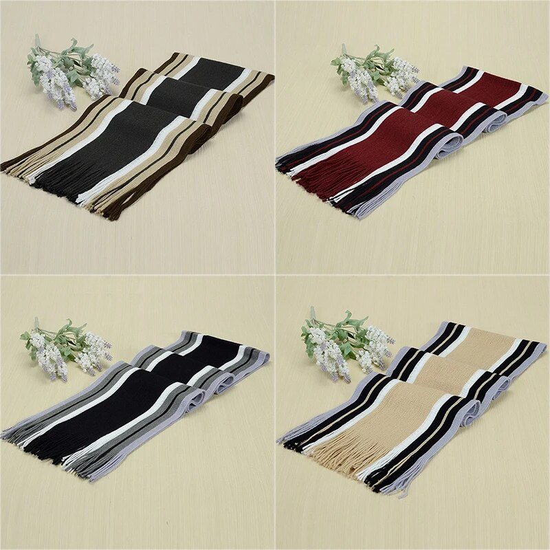 Κλασικά κασκόλ εξωτερικού χώρου Χειμερινό κασκόλ για άντρες Κασμίρ Μαλακό πλεκτό ριγέ κασκόλ Μακριά φούντα λαιμόκοψη Θερμό ανδρικό χειμωνιάτικο κασκόλ