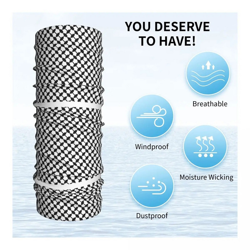 Μαύρο Arab Keffiyeh Bandana Κάλυμμα λαιμού με εμπριμέ μαντήλι κεφαλόδεσμος ποδηλασία Unisex Ενηλίκων που αναπνέει