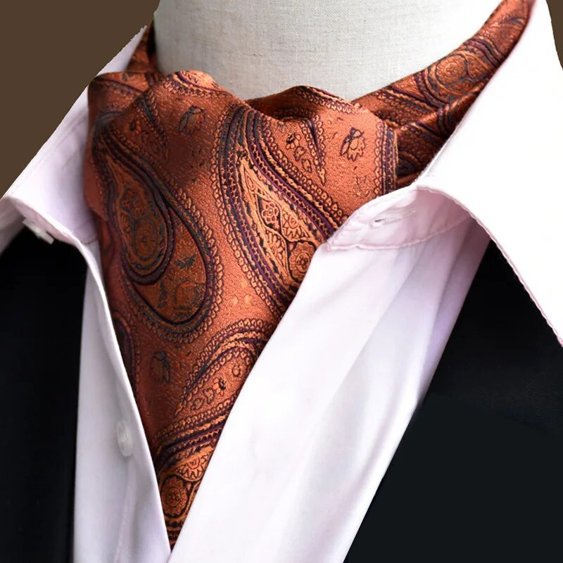 Vīriešu vintage Paisley ziedu, formāla Cravat Ascot Tie Scrunch Britu stila džentlmeņu poliestera zīda kaklasaite kāzu ballīte