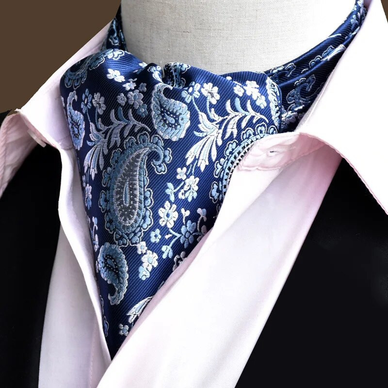Vīriešu vintage Paisley ziedu, formāla Cravat Ascot Tie Scrunch Britu stila džentlmeņu poliestera zīda kaklasaite kāzu ballīte