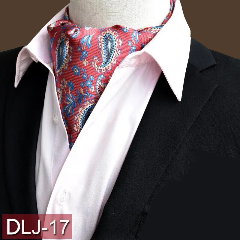 Vīriešu vintage Paisley ziedu, formāla Cravat Ascot Tie Scrunch Britu stila džentlmeņu poliestera zīda kaklasaite kāzu ballīte