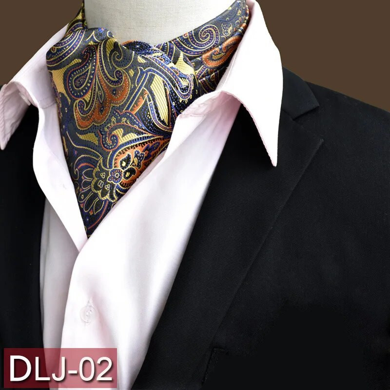 Vīriešu vintage Paisley ziedu, formāla Cravat Ascot Tie Scrunch Britu stila džentlmeņu poliestera zīda kaklasaite kāzu ballīte