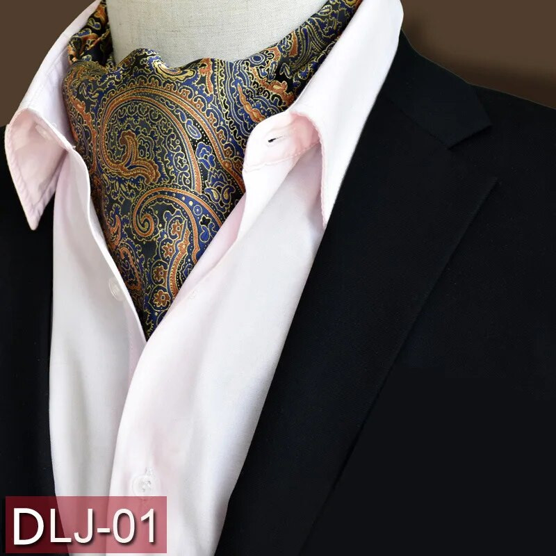 Vīriešu vintage Paisley ziedu, formāla Cravat Ascot Tie Scrunch Britu stila džentlmeņu poliestera zīda kaklasaite kāzu ballīte