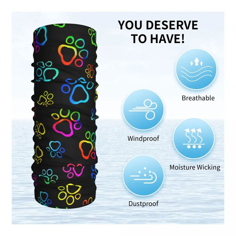 Bright Paws Bandana Neck Cover Printed Krāsains Burvju Šalle Silta Sejas Maska Pārgājieni Vīriešiem Sievietēm Pieaugušajiem Vēja necaurlaidīgs
