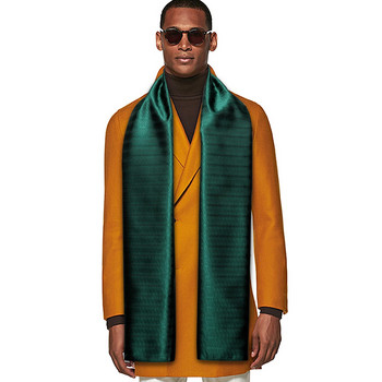 Моден копринен шал за мъже Луксозна дизайнерска лента Зелен плътен сатенен шал Банадан Фулард Пашмина Ежедневен 160см*50см Бари. Уанг